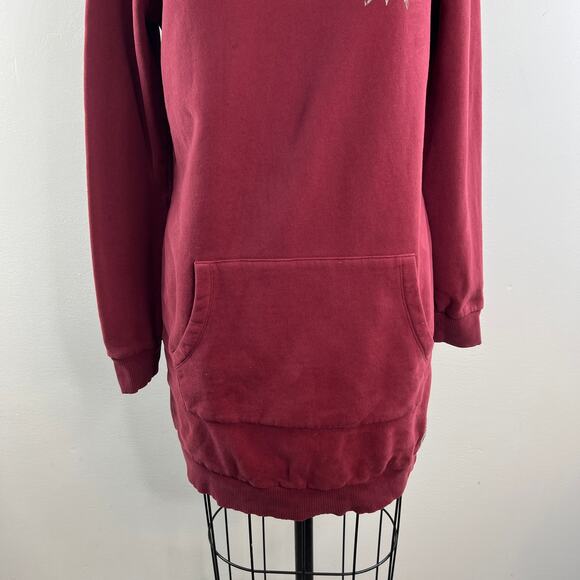Superdry Burgundy Hoodie Dress Long Sleeve Straight Hem Casual Pullover Size 6 - Picture 4 of 10
